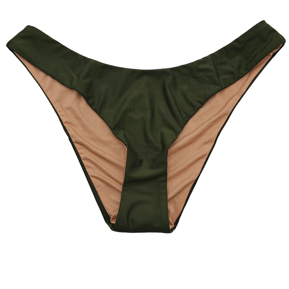 J. Crew Woman size M Curved Waist Cheeky Bikini Bottom in Olive Green Cheeky NEW